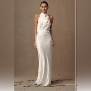 MESHKI ESTHER Iridescent Satin Cowl Maxi Dress - Ivory